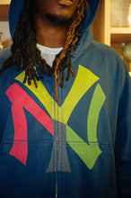 Load image into Gallery viewer, Acid Blue 777 NYC Cropped Rhinestone Hoodie
