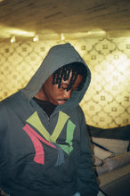 Load image into Gallery viewer, Acid Grey 777 NYC Cropped Rhinestone Hoodie
