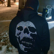 Load image into Gallery viewer, Black 777 NYC Cropped Rhinestone Hoodie
